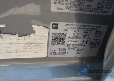 2023 GMC Sierra 1500 Sle из США, поврежденный, VIN 1GTUUBED9PZ252901